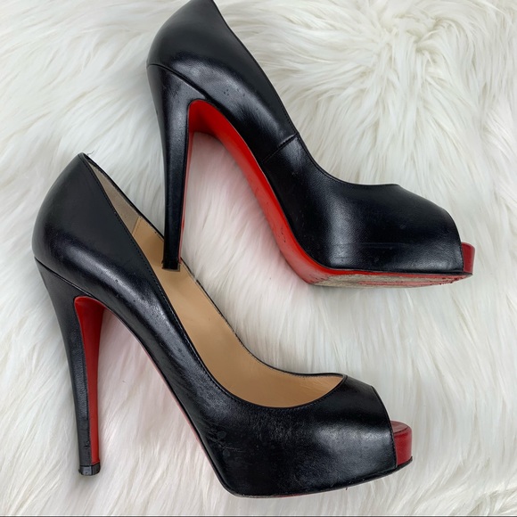 Christian Louboutin Prive Black Peep Toe Heels - Picture 2 of 12